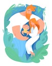 Vector family card with sleeping mother, father and baby