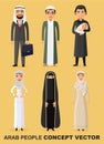 Vector - Family concept. Set of cartoon different arab people in flat style. Muslim people.Saudi arab people characters stand set Royalty Free Stock Photo