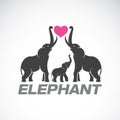 Vector of family elephants and pink heart on white background.