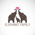 Vector of family elephants and pink heart on white background.