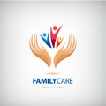 Vector Family life insurance sign icon. Hands protect, hold human group symbol. Royalty Free Stock Photo