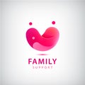 Vector family logo, charity, red heart and people icon isolated.