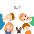 Vector family portrait: mom, dad, son, daughter and dog-french bulldog Royalty Free Stock Photo