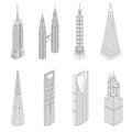 Vector famous world skyscrapers isometric line art icons Royalty Free Stock Photo