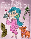 Vector fantastic girl and her friends