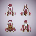 Vector fantastic space ships set in flat style Royalty Free Stock Photo