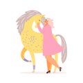 Vector fantasy illustration of girl and unicorn Royalty Free Stock Photo