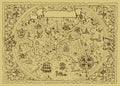 Vector fantasy map with baroque decorative frame and mythology creatures