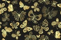 Vector fantasy seamless pattern with golden butterflies