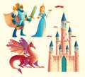 Vector fantasy set - knight, princess, dragon, castle Royalty Free Stock Photo