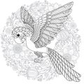 Vector fantasy stylized cockatoo jungle parrot silhouette. Royalty Free Stock Photo