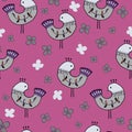 Vector fantasy whimsical birds on seamless pattern design.