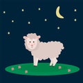 Vector farm animal. A cute sheep in a meadow in a circle of stars. Isolated livestock characters in the flat style Royalty Free Stock Photo