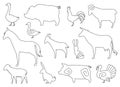 Vector Farm Animals Silhouettes for coloring book Isolated on White. Royalty Free Stock Photo