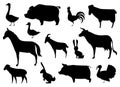 Vector Farm Animals Silhouettes Isolated on White. Royalty Free Stock Photo