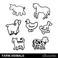 Vector Farm Animals Silhouettes Royalty Free Stock Photo