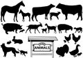 Vector Farm Animals Silhouettes Isolated on White Royalty Free Stock Photo