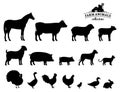 Vector Farm Animals Silhouettes Isolated on White Royalty Free Stock Photo
