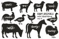 Vector farm animals silhouettes. Vintage illustrations. Hand drawn animals Royalty Free Stock Photo