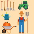 Vector farm harvesting equipment for agriculture and horticulture farmer man with hand tools Royalty Free Stock Photo