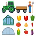 Vector farm harvesting equipment for agriculture and horticulture farmer man with hand tools Royalty Free Stock Photo