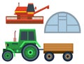 Vector farm harvesting tractor equipment agriculture and horticulture farming hand tools Royalty Free Stock Photo