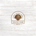 Vector farm turkey logo with turkey drawn in flat style and place for text and title. Royalty Free Stock Photo