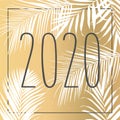 Vector fashion black 2020 on gold background and palm leaves