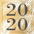 Vector fashion black 2020 on gold background and palm leaves