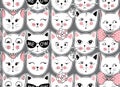 Vector fashion cat seamless pattern. Cute kitten illustration in