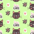 Vector fashion cat seamless pattern. Cute kitten illustration in sketch style. Royalty Free Stock Photo