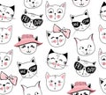 Vector fashion cat seamless pattern. Cute kitten illustration in Royalty Free Stock Photo