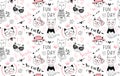 Vector fashion cat seamless pattern. Cute kitten illustration in