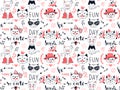 Vector fashion cat seamless pattern. Cute kitten illustration in Royalty Free Stock Photo