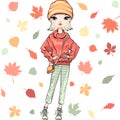 Vector fashion girl in autumn clothes