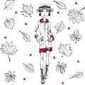 Vector fashion girl in autumn clothes Royalty Free Stock Photo