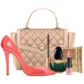 Vector Fashion Handbag with Makeup Cosmetics