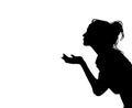 Pretty girl sending air kiss vector silhouette. Royalty Free Stock Photo