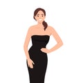 Vector fashion illustration of a beautiful young woman in a black party dress. Fashion model in a summer outfit Royalty Free Stock Photo