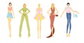 Vector fashion illustrations of group of model women, wearing trendy clothes. Royalty Free Stock Photo