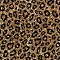 Fashion seamless pattern with gold glitter leopard fur. Sparkle animal skin on black background Royalty Free Stock Photo