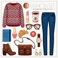 Fashion womanÃ¢â¬â¢s casual outfit with sweater and jeans