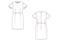Vector fashion technical sketch of women middle sundress.
