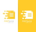 Vector fast file logo combination. Speed document symbol or icon. Unique page and note logotype design template. Royalty Free Stock Photo