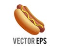 Vector fast food cooked sausage of hot dog in sliced bun with yellow mustard icon