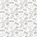 Vector fast food icons seamless pattern