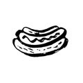 Vector fast food meal grunge icon. Hotdog ink illustration. Royalty Free Stock Photo