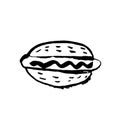 Vector fast food meal grunge icon. Hotdog ink illustration. Royalty Free Stock Photo