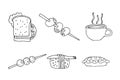 Vector Fast Food set doodle illustrations icons food delivery black line minimalistic simple for website graphic design Royalty Free Stock Photo