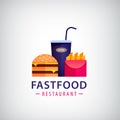 Vector fastfood restaurant, cafe colorful logo. Burger, fried potatoes